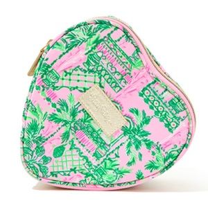Lilly Pulitzer pink heart shaped cosmetic bag pouch birthday gwp NWTs